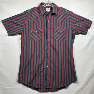 Ely Cattleman Short Sleeve Shirt Pearl Snap Buttons Size Large Tall Striped